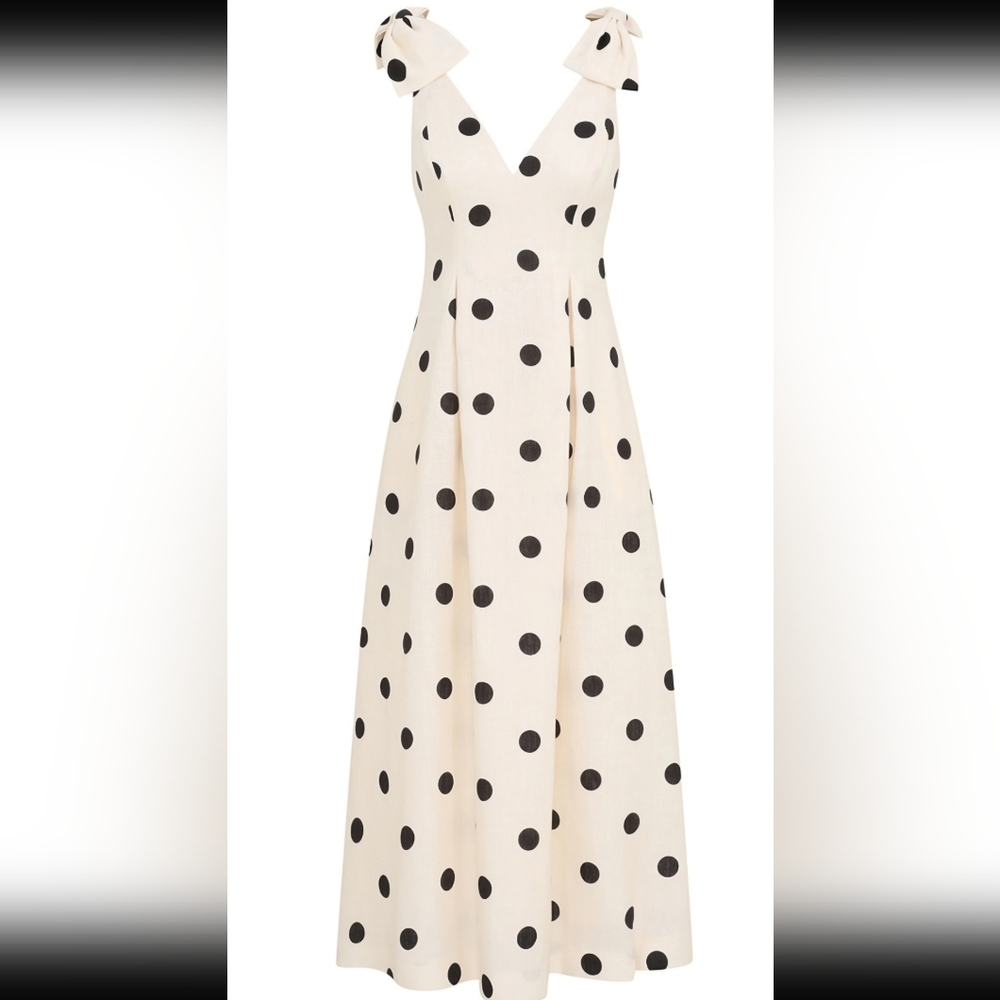 Zimmerman Midi Dress V-Neck Dress Cream/black Dots Size 12